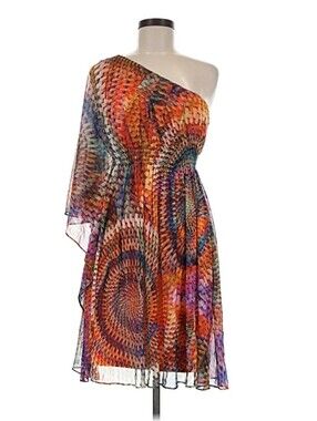 Muse Multicolored One-Shoulder Dress with Orange Lining